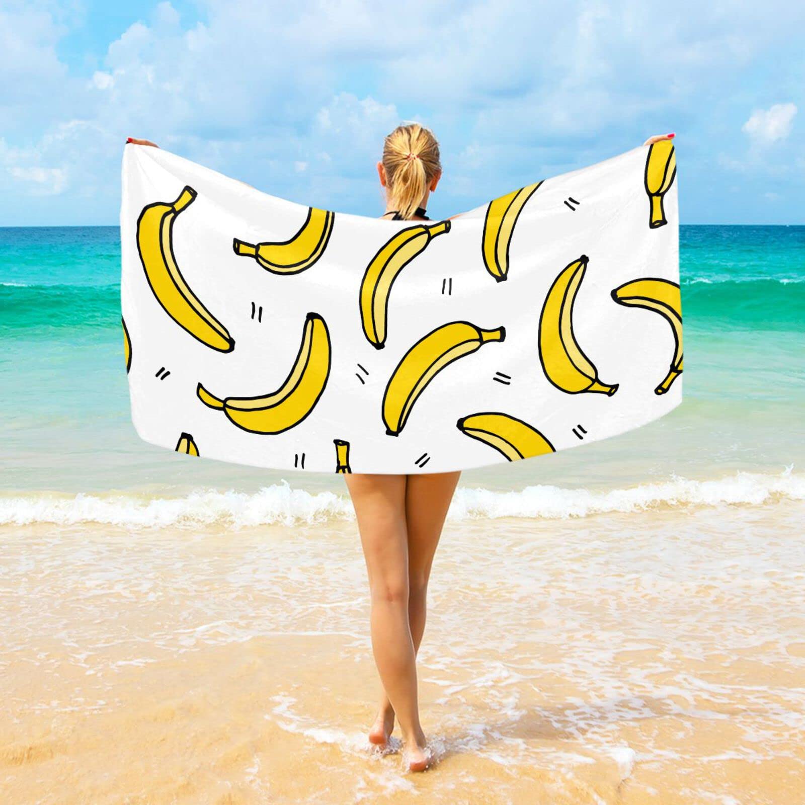 Cartoon Banana Beach Towel 30" x 60", Super Absorbent Bath Towel Quick Dry Lightweight Towel for Beach Yoga Travel Swim Camping Holiday