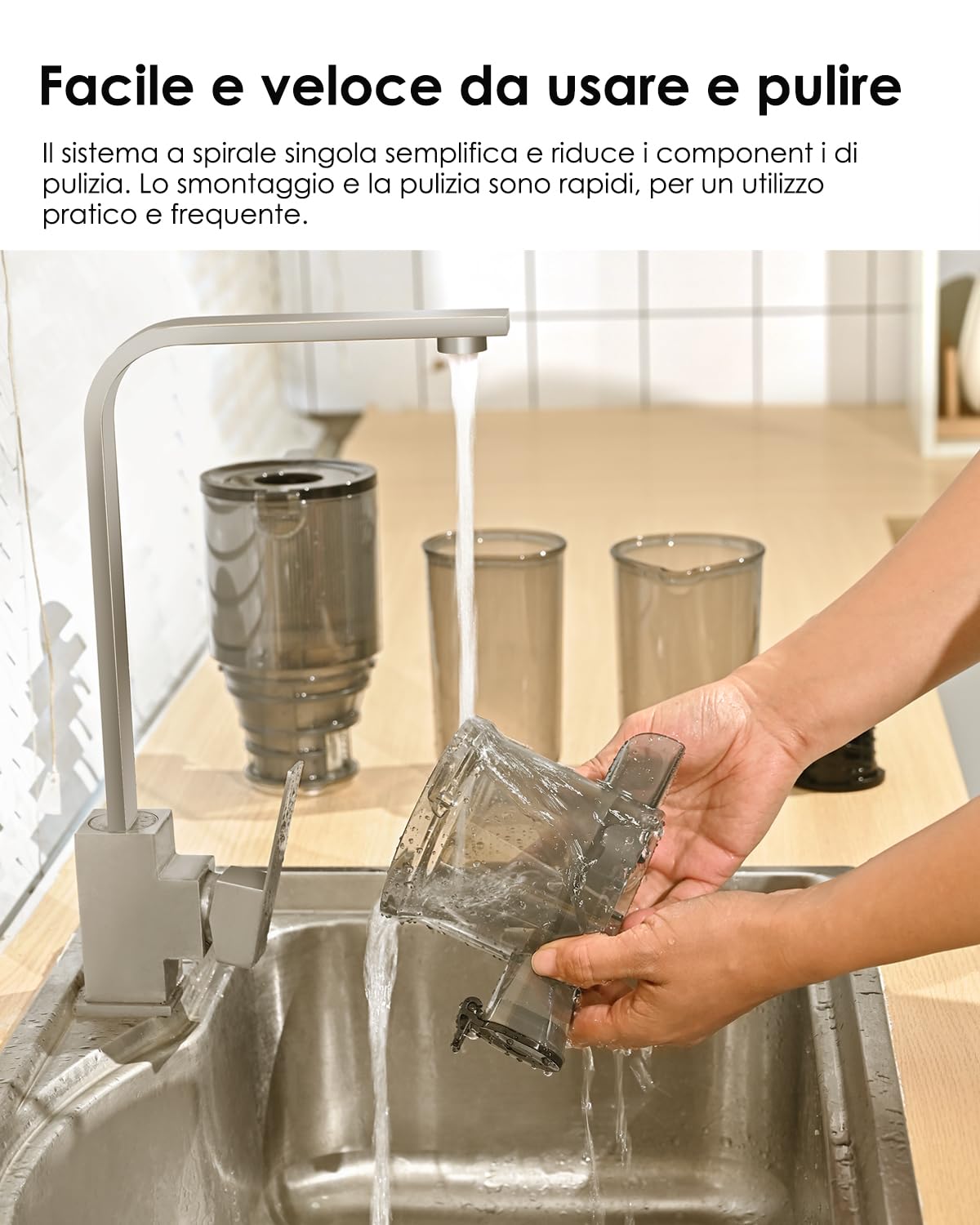 Fretta Estrattore frutta e verdura, apertura 108MM e capacità di 1L estrattore di succo, 200W centrifuga Lenta, 99% nutrienti preservati, senza BPA, facile da smontare e pulire