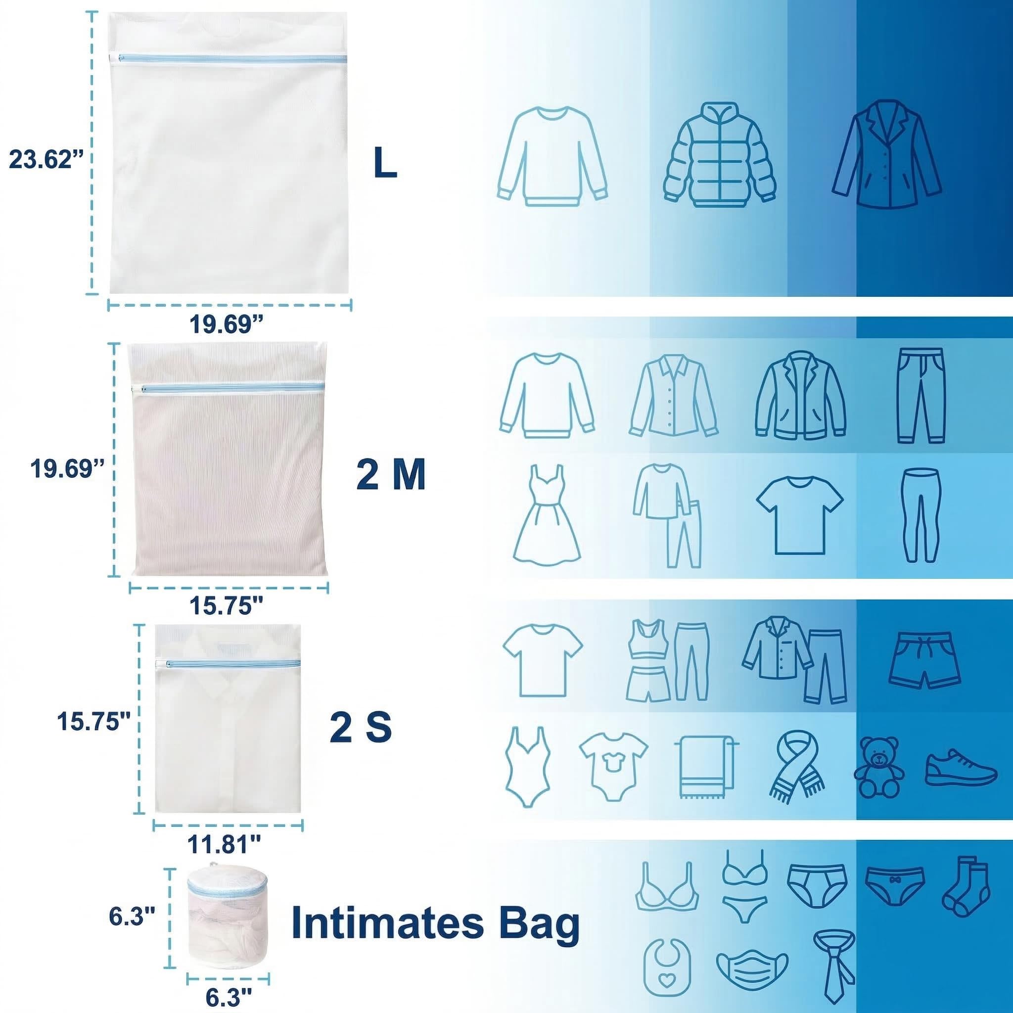 Confezione da 6 sacchetti per biancheria delicata in 4 misure – include L, M, S e intimo – resistente rete a nido d'ape con cerniere antiruggine per lavare vestiti, reggiseni, biancheria intima, calze