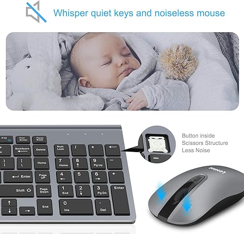Miniatura 2 de LeadsaiL - Juego de teclado compacto de tamaño completo y mouse inalámbricos, silenciosos, 2.4 G, diseño ultrafino y elegante para Windows,
