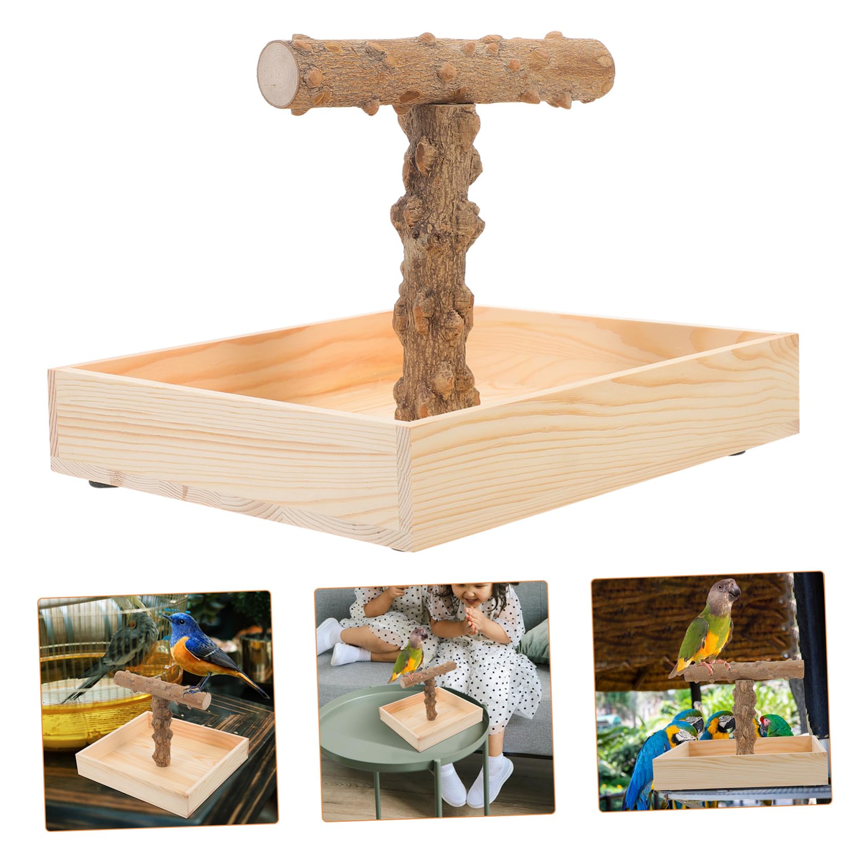 Soporte de Madera para Pájaros y Percha Estable para Periquitos y Ninfas Entrenamiento y Alimentación Jaulas y Mesas Accesorio Seguro y Decorativo para Aves Pequeñas