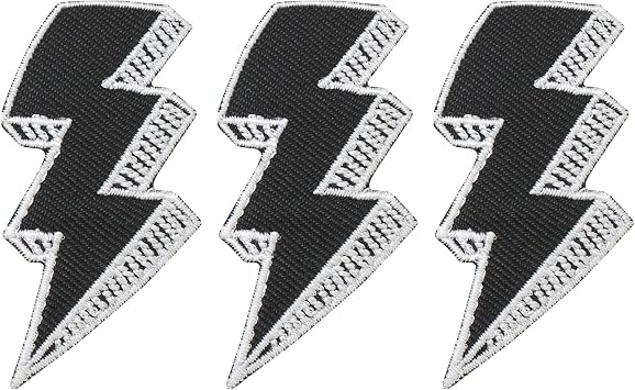 Octory 3 PCS Thunderbolt Flash Storm Lightning Iron On Patches for Clothing Saw On/Iron On Embroidered Patch Applique for Jeans, Hats, Bags Black