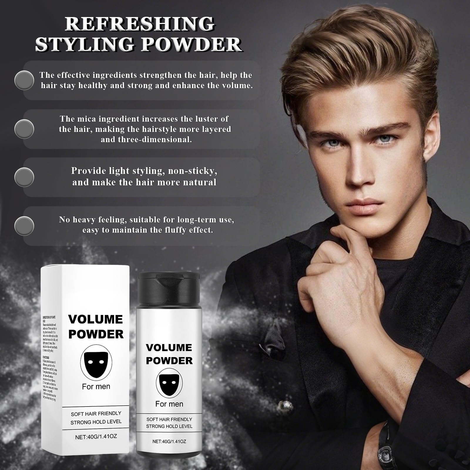 Cera in Polvere per Capelli Uomo 40g+ Based Texture Powder 100ml, Polvere Volumizzante Capelli Uomo, Tenuta a Lunga Durata, Esalta la Consistenza e il Volume