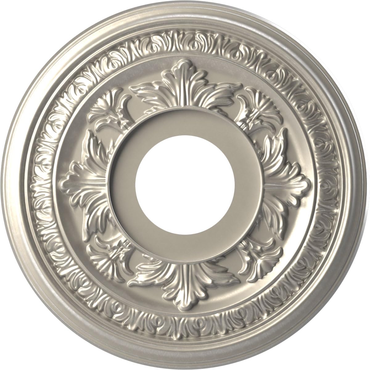Ekena Millwork CMP13BABAL Baltimore Thermoformed PVC Ceiling Medallion (Fits Canopies up to 5 1/4"), 13"OD x 3 1/2"ID x 3/4"P, Bright Coat Aluminum