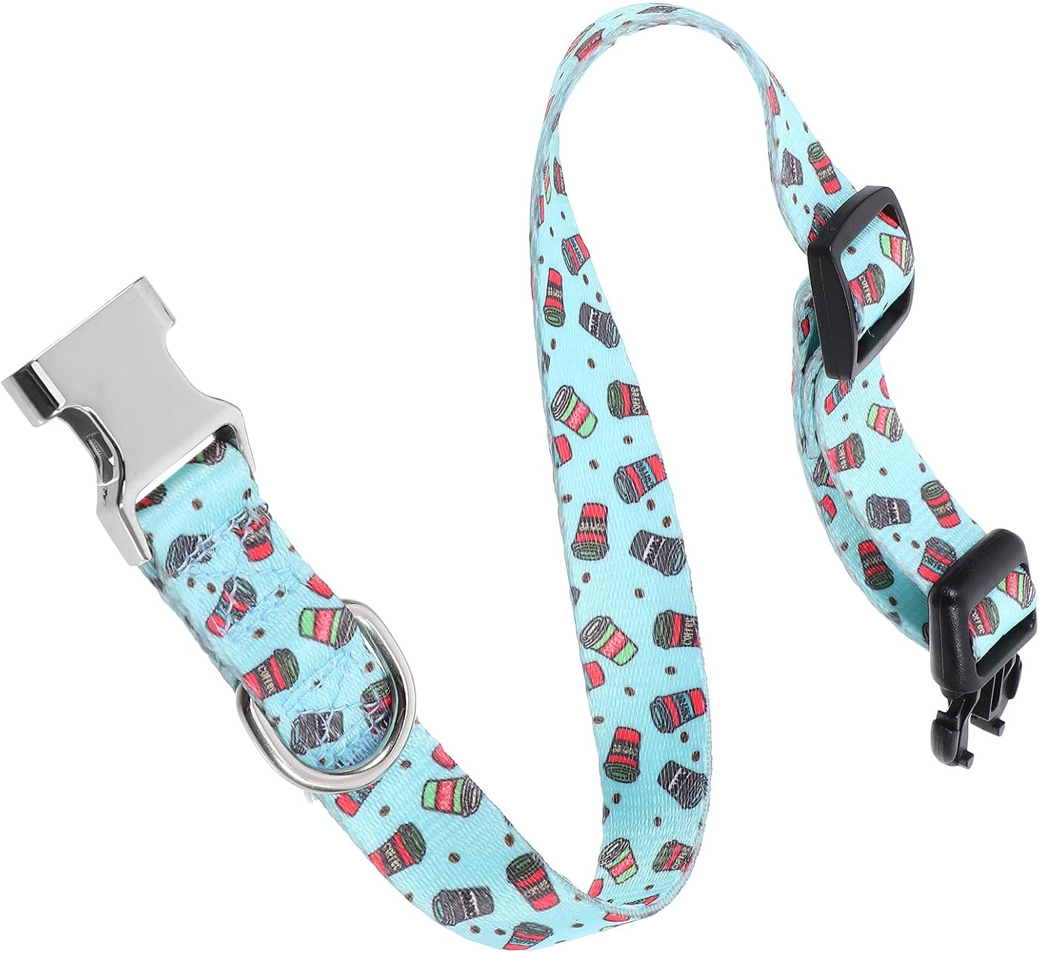 TOYANDONA Adjustable Thickened Pet Collar with Semi-Metal Buckle, Digital Print Decorative Dog Collar for Outdoor Use, Medium Size Green Coffee for Puppies and Small Dogs