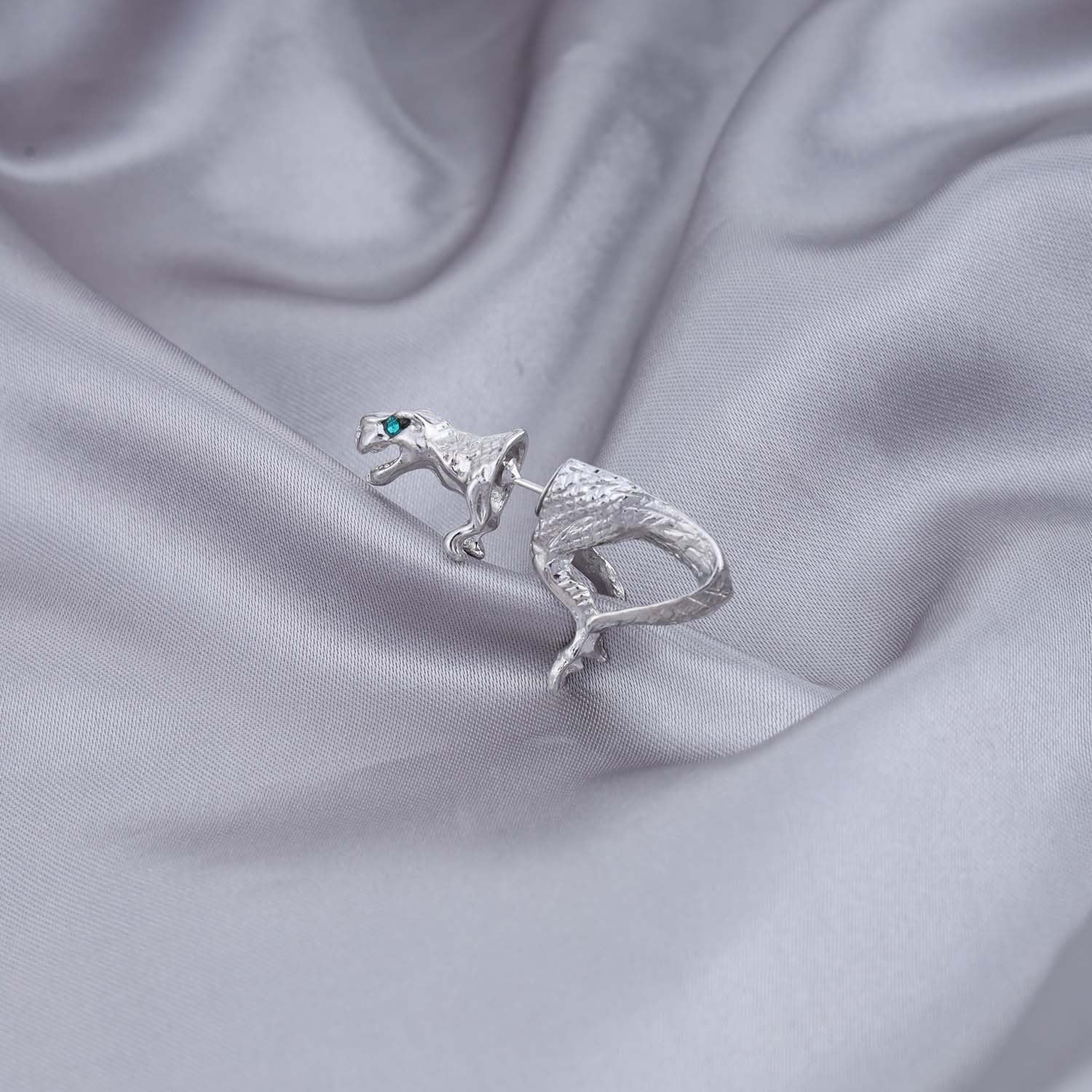 Punk Dinosaur Earrings for Women Silver Dinosaur Ear Jacket Earrings Cute 3D Dinosaur Stud Earrings Fashion Tyrannosaurus Rex Earrings Jewerly Gifts - Image 4