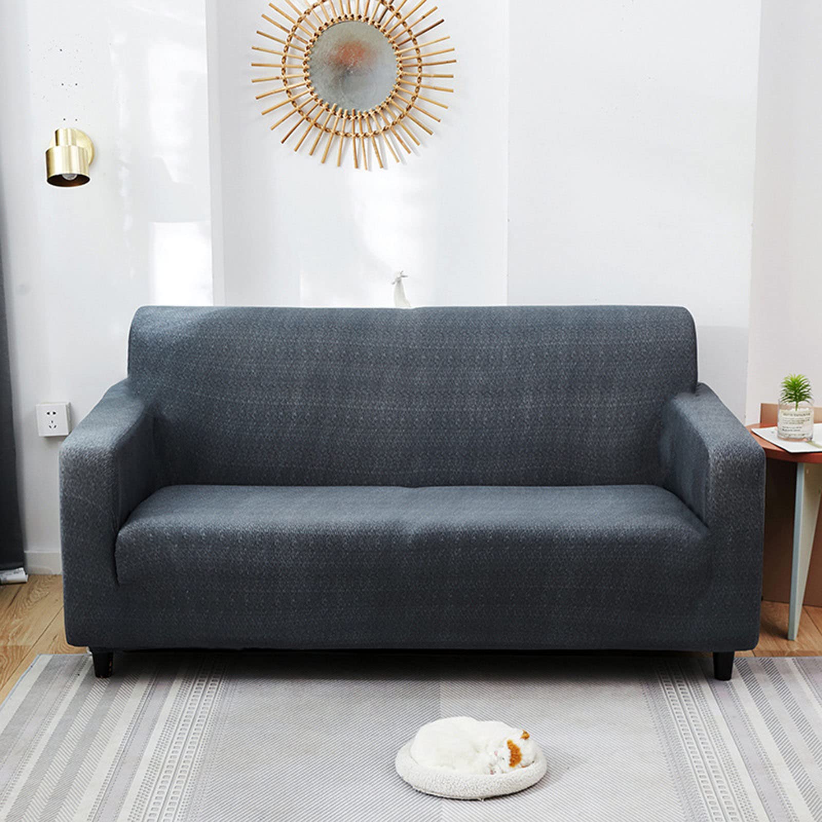 Housse de canapé extensible bleu 1 place taille 90-140 cm lavable