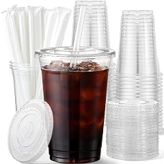 AOZITA 16 oz Plastic Cups with Lids and Straws 50 Pack Disposable Iced Coffee Cups with Lids Clear