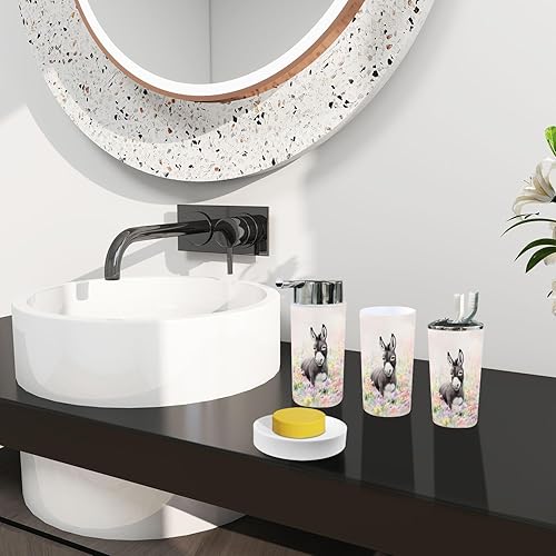 Miniatura 3 de Juego de accesorios de baño, 6 piezas bohemio elegante burro vibrante acuarela basura, soporte para cepillos de dientes, dispensador de jabón,