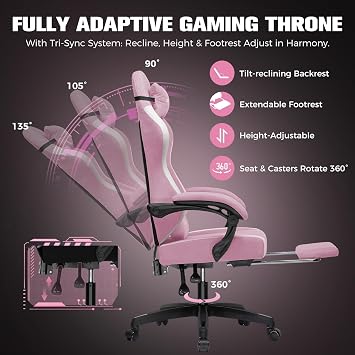 GTPLAYER Fabric Gaming Chair with Footrest, Ergonomic Computer Desk Chair with Pocket Spring Cushion Home Office High Back Support Lumbar Support Heavy Duty Wide