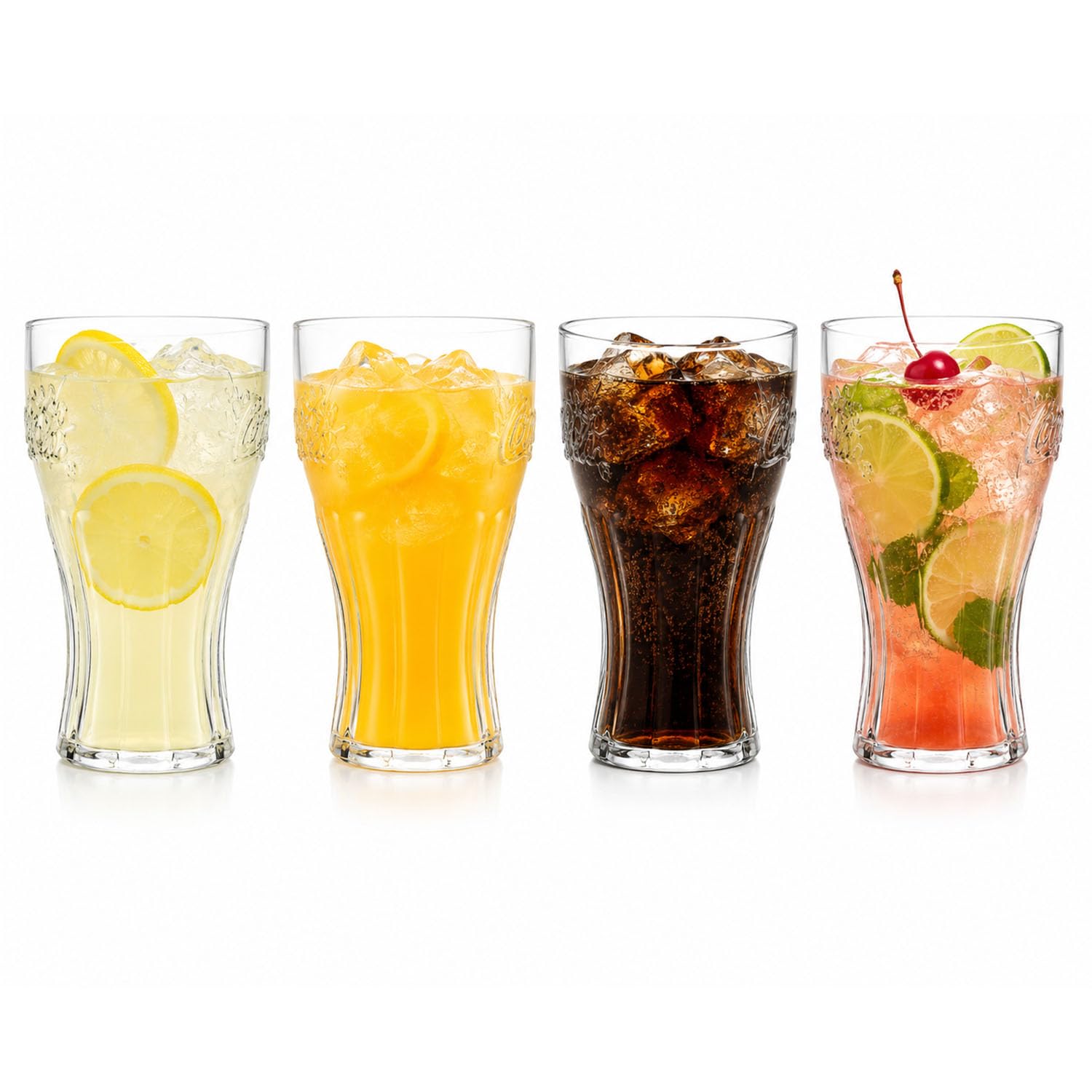 UNIQUE HOME LIVING Highball Drinking Tumbler Glasses Set of 4, 570ml Contour Glasses, Beer Pint Highball Glass for Coke Juice Soda Water Cocktail Drinking Glassware Set, Dishwasher Safe, 19oz