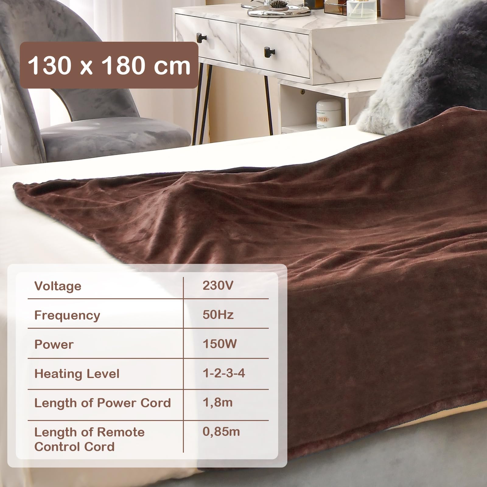 KESSER Heizdecke 180x130 Cm – Doppelseitig Kuschelig Mit 9 Temperaturstufen & Timer