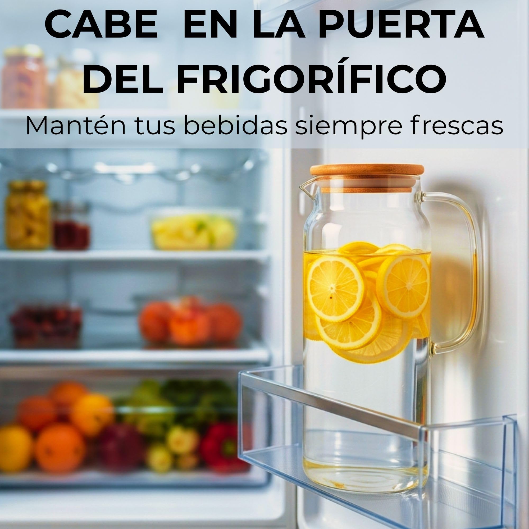 Jarra de Agua Cristal 1,2L con Tapa Bambú Natural. Jarra de Agua en Vidrio Borosilicato Resistente al Calor, Botella Cristal Reutilizable, Vida Saludable. (1,2 Litros, Tapa de Bambu) - 5