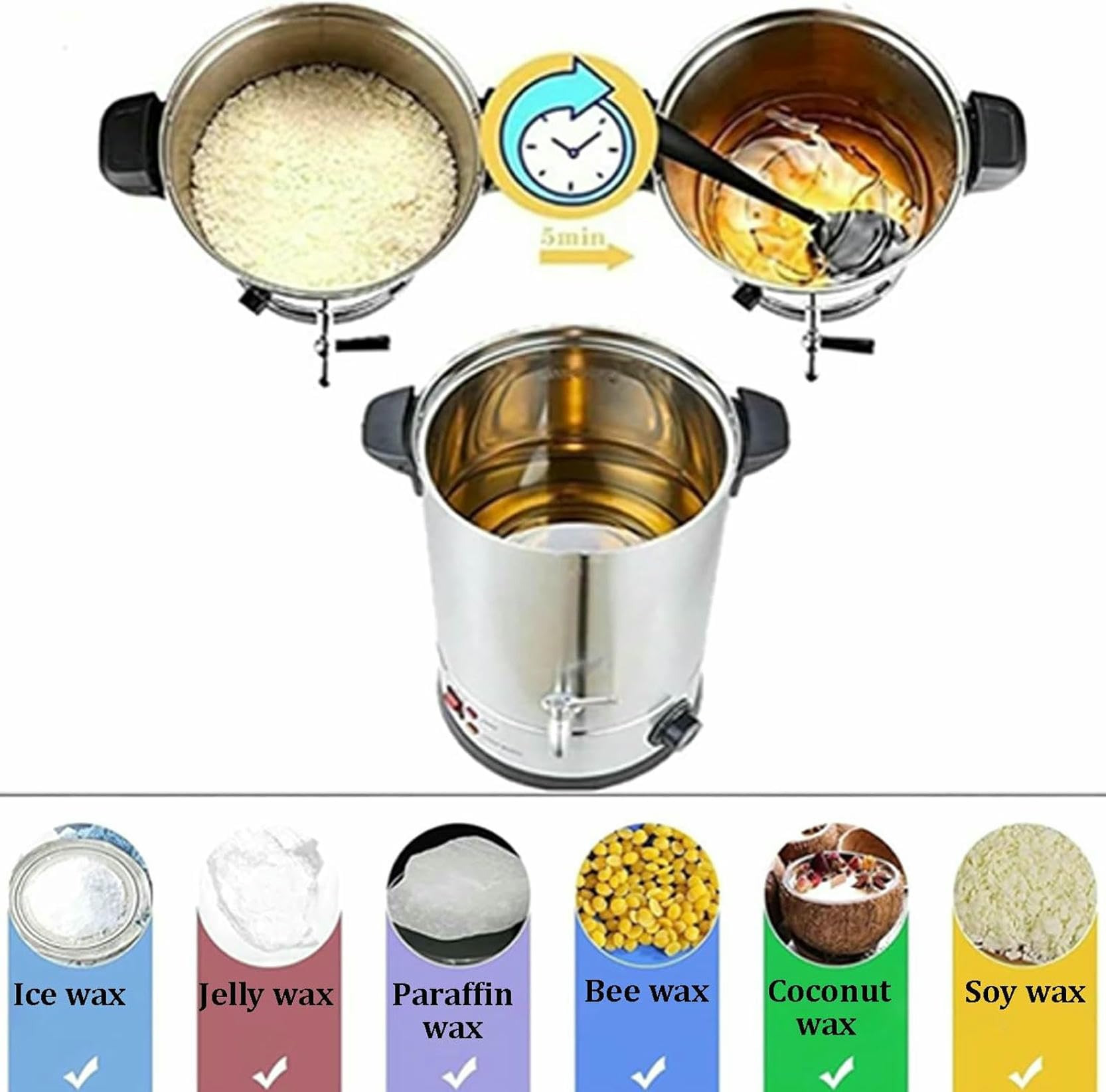 SJASD Fusore di Cera per Candele,8L/10L/12L/15L Vaso di Fusione di Cera per la Produzione di Candele,Macchina Elettrica per La Fusione della Cera,con beccuccio e Controllo della Temperatura 30℃-110