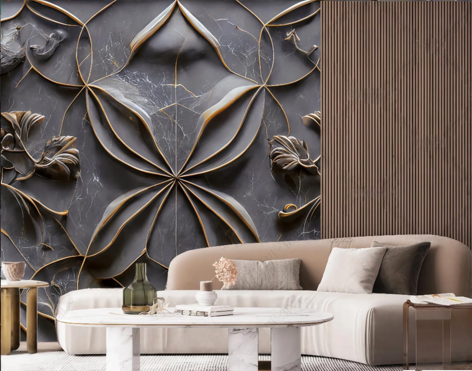 Tapeta Nowoczesna Abstrakcyjna Miedź Rzeźbione Tłoczone Szary Marmur Wzór TV Sofa Tło Ściana Tapeta Salon Restauracja Kawiarnia Mural, 3D, 150 x 105 cm