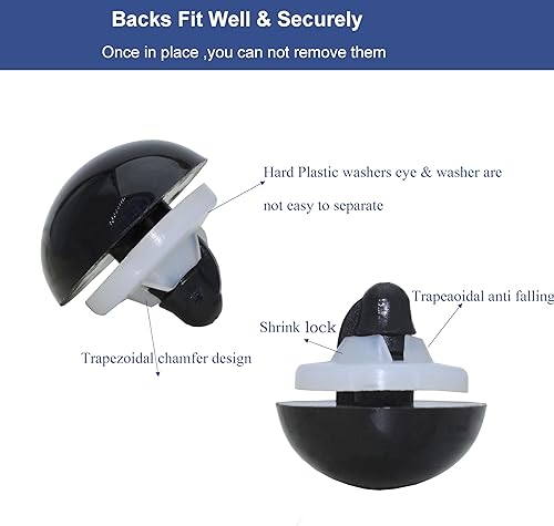 Miniatura 3 de Thalinfayi - 60 ojos de seguridad y arandelas seguras para ganchillo Amigurumi - Ojos de seguridad de plástico grandes de 0.945 in, ojos de