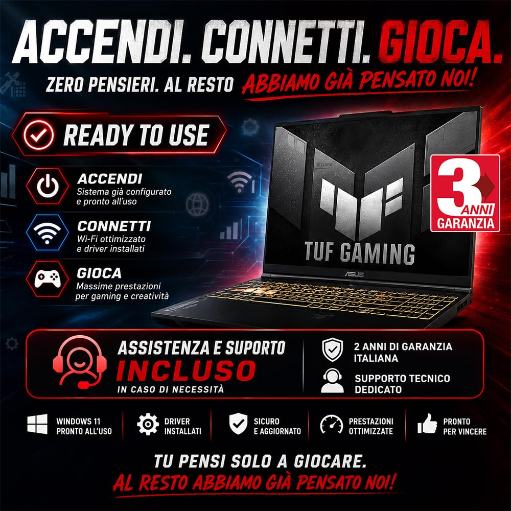 ASUS TUF Notebook Gaming Intel Core i7 13650HX Display 16" FullHD+ | 14 Core fino a 4,9 GHz, RAM 32 GB DDR5, NVIDIA GeForce RTX 4050, SSD NVMe 512 GB, 165Hz Win 11 Pronto all'Uso