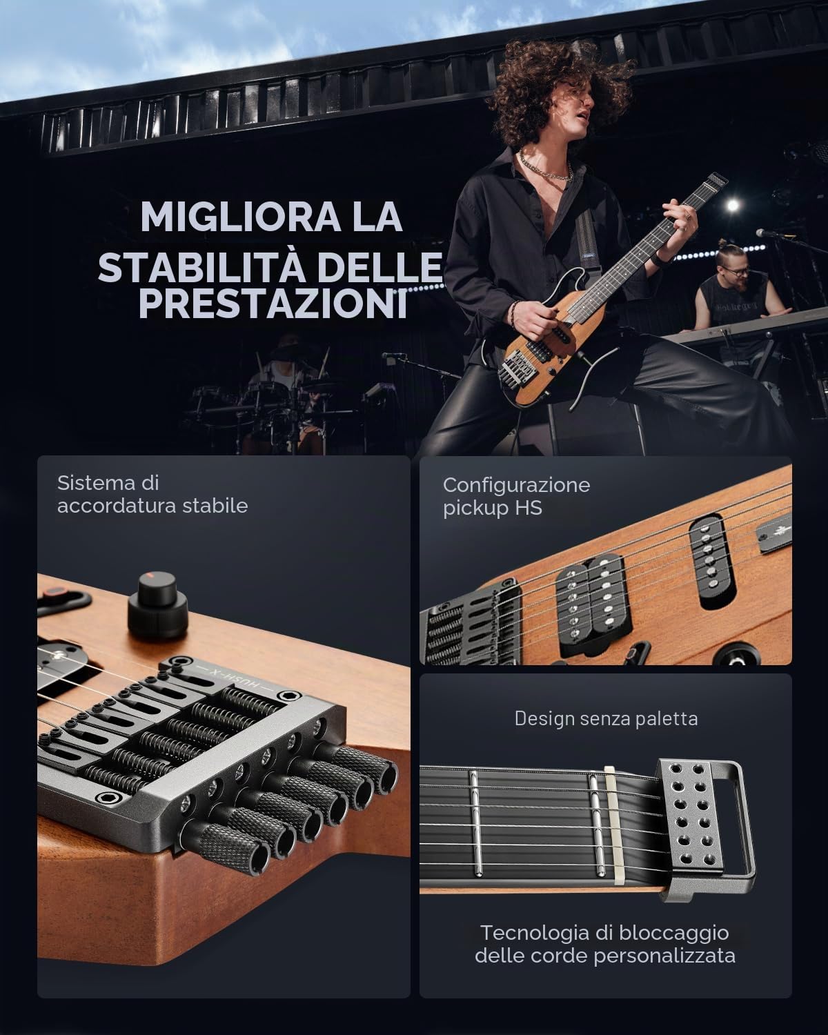 Donner HUSH-X - Kit per chitarra elettrica - Chitarra Headless Leggera, Ottima per Viaggiare e Allenarsi, Corpo in Mogano Massiccio con Telai Facili da Montare, Custodia, Tutti gli Accessori, Naturale