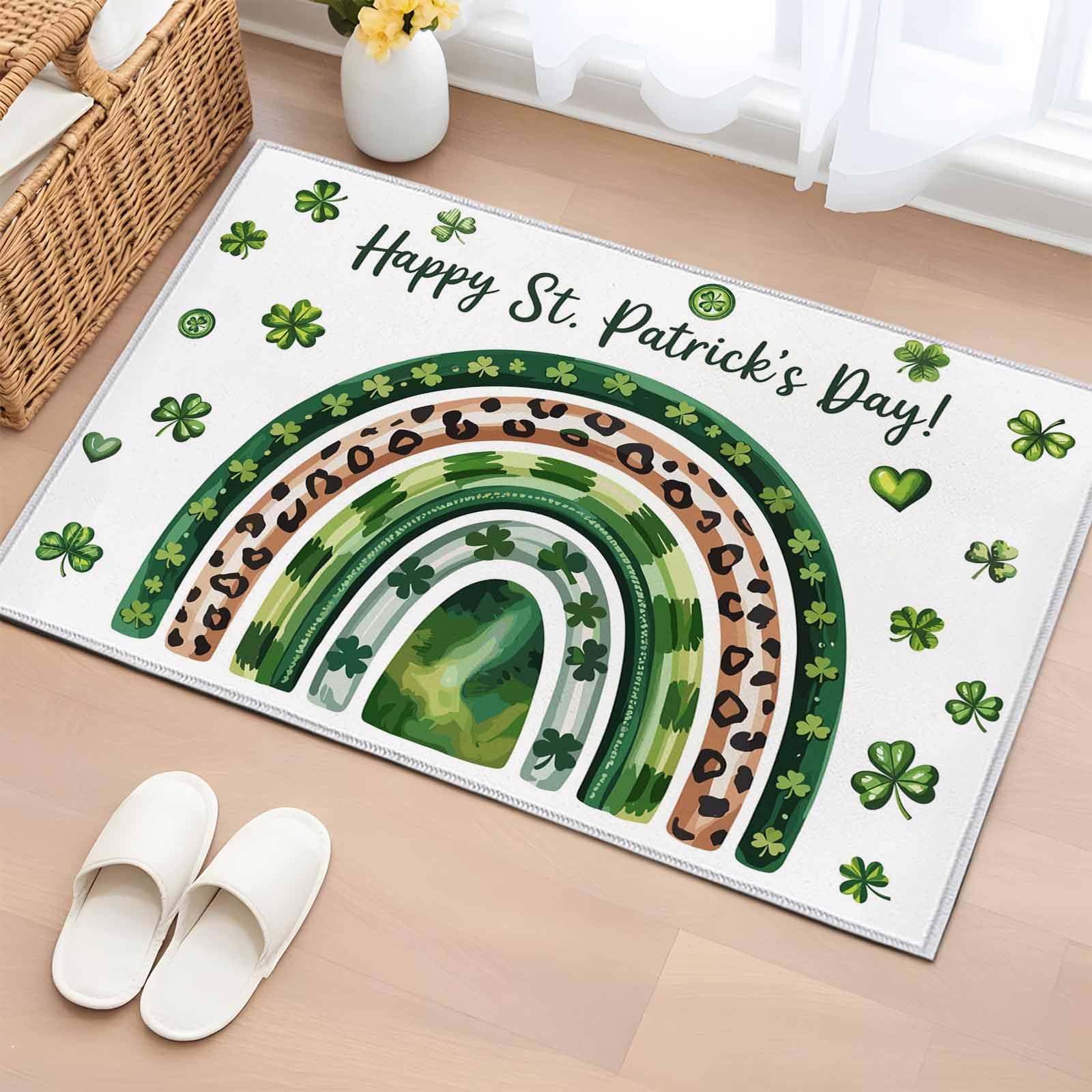 Area Rugs 2x3 for Living Room, Saint Patrick's Day Non Slip Washable Rug Runner, Green Shamrock Leaves Spring Lucky Low Pile Indoor Floor Carpet Mat Bathroom Rugs for Bedroom, Kids Room