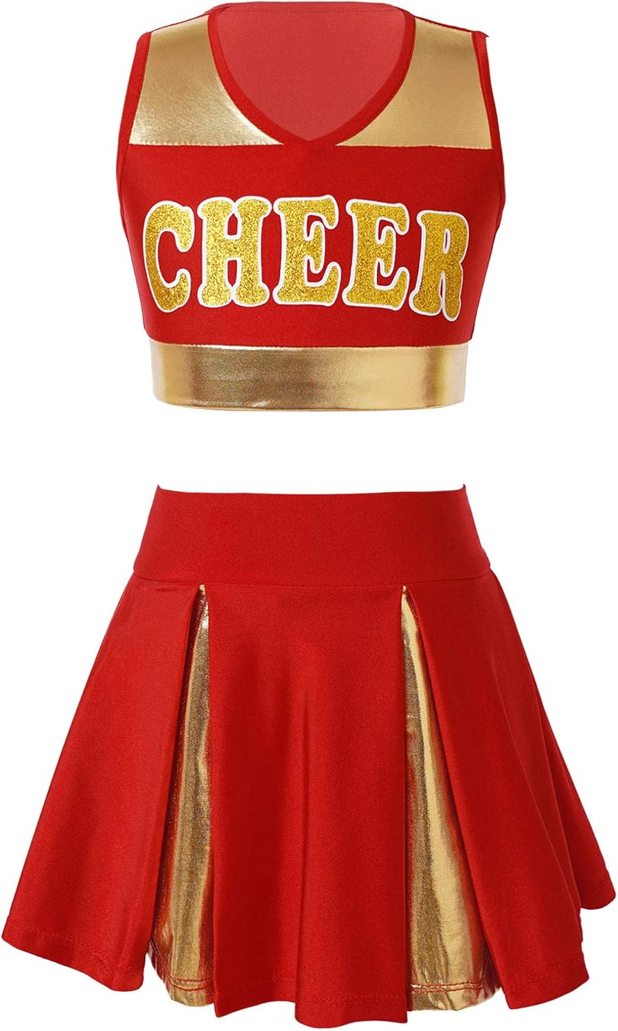 JEATHA Teen Girls Cheerleading Outfits Cheer Leader Uniform Sleeveless Letter Print Crop Tops with Skirt Set