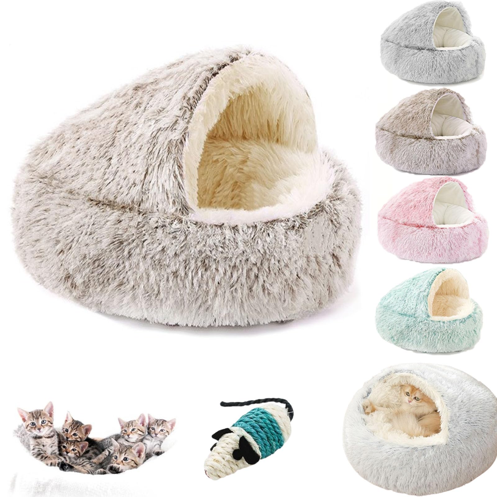 HOPASRISEE Cat Bed - Lap Cat Nest, Soft Plush Round Bed, Waterproof Bottom, Washable (Coffee, 40 * 40 cm)