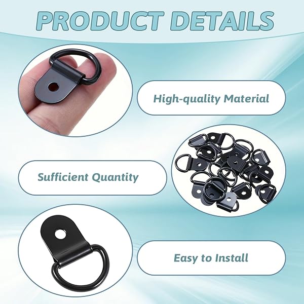 30 Pièces Anneaux D'arrimage pour Remorques, Traction Anneau Arrimage Solide en D, 36*25mm Robustes CCrochets de Remorquage pour Remorques Voitures Camions Camping-car Kayaks Outils Électriques, Noir - 3