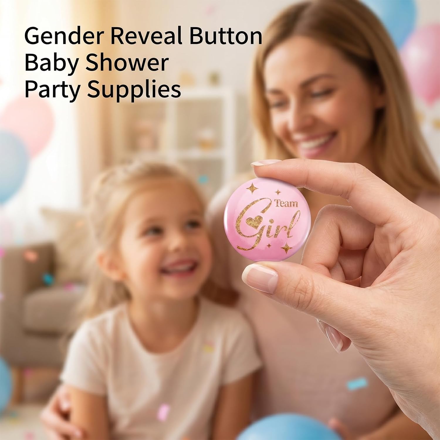 Gender Reveal Button Pins, 30 Pcs Blue Pink Gender Reveal Pins Team Boy or Girl Button Badges Decorations for Baby Shower Party Favors Game Supplies, 1.7 Inch