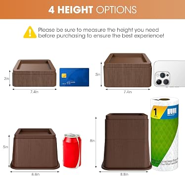 MYMULIKE Bed Risers 3 Inch, Oversized Fit Up to 5.5 Legs, Heavy Duty Support 6000lbs, Stackable Bed Raising Blocks Furniture Sturdy Bed Lifts for Couches, Tables, Desk(Brown, 3 inch-8 Pack)