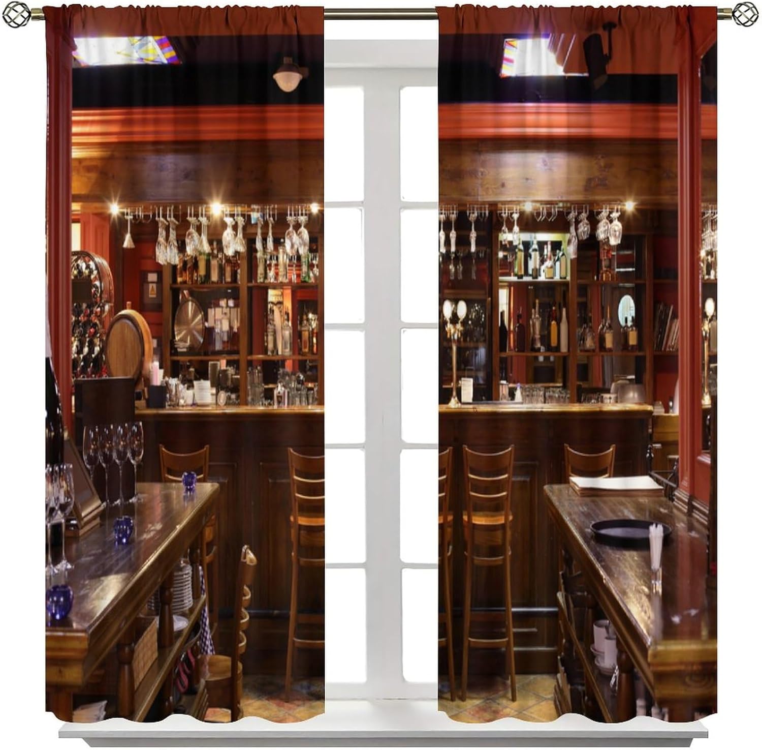 Bar Curtains,Wine Bottles Pub Luxury Wine Cabinet Rustic Cloth Farbic Window Treatment Curtains Kitchen Dining Room Office Cafe Bedroom Living Room Drapes, 42x54 in