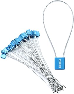 QWORK Pull Tight Numbered Steel Metal Security Cable Seal, 100 Pcs Aluminum Adjustable Cable Tamper Resistant, Anti-Tamper Shipping Self-Locking Tags, Pull Tight Steel Wire Seals