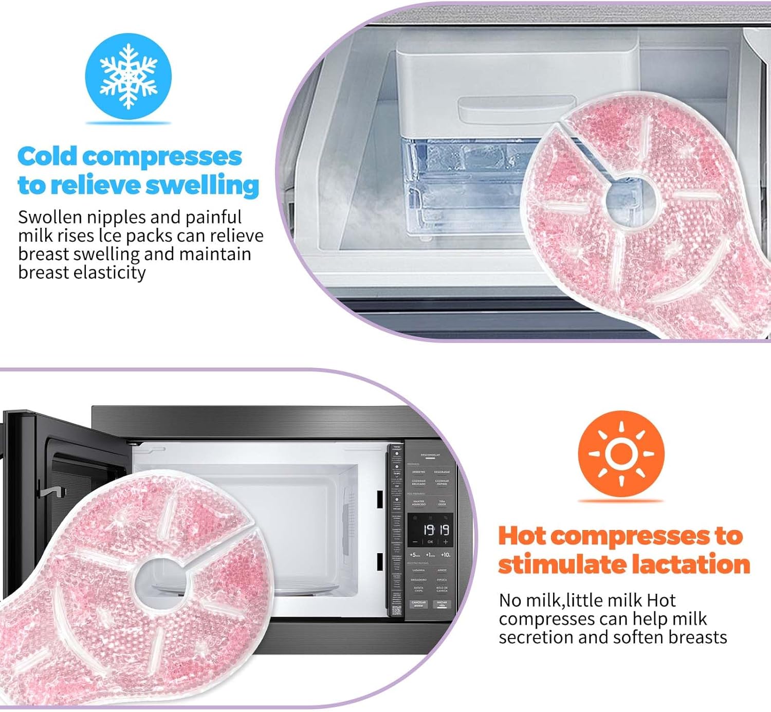 Breast Therapy Ice Packs, Hot and Cold Breast Pads, Breastfeeding Essentials Large Gel Bead Packs for Moms, 2 Pack (Pink, L) - Image 4