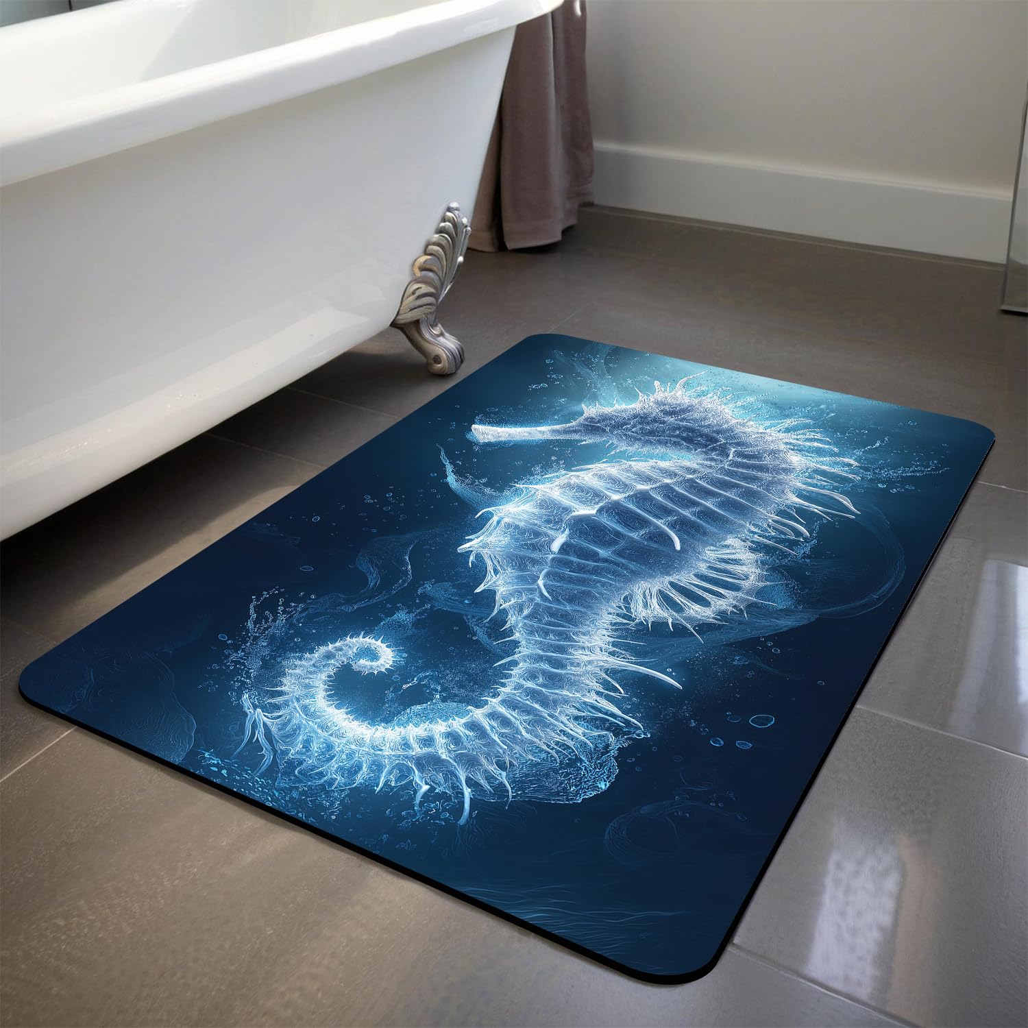 Tapis de salle de bain hippocampe bleu pour une ambiance spa