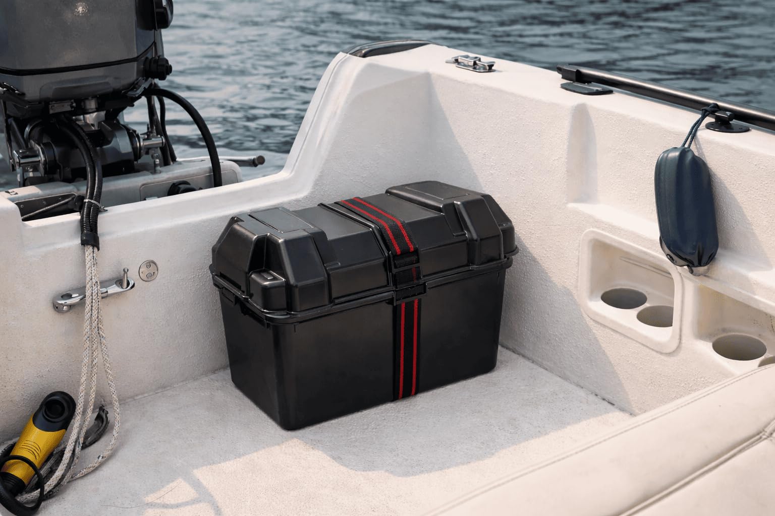 NewMarine Scatola della batteria Medium polipropilene nero 288x208x260 mm marina con cinturino