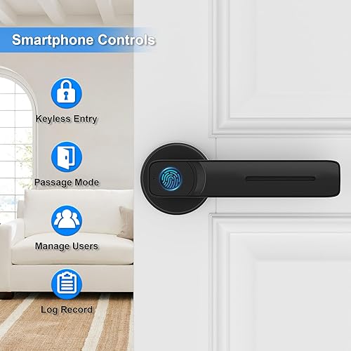 Miniatura 3 de Cerradura de puerta de huellas dactilares con aplicación inteligente, perilla de puerta de huellas dactilares, perilla de puerta biométrica sin