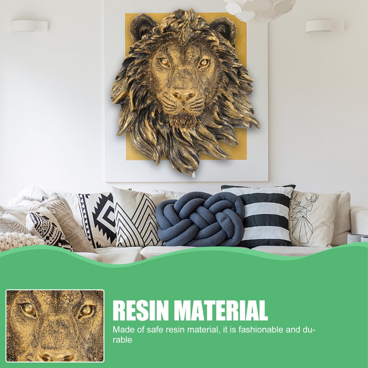 Veemoon Décoration murale en résine - Tête de lion en résine - Décoration murale - Décoration pour salas de casa