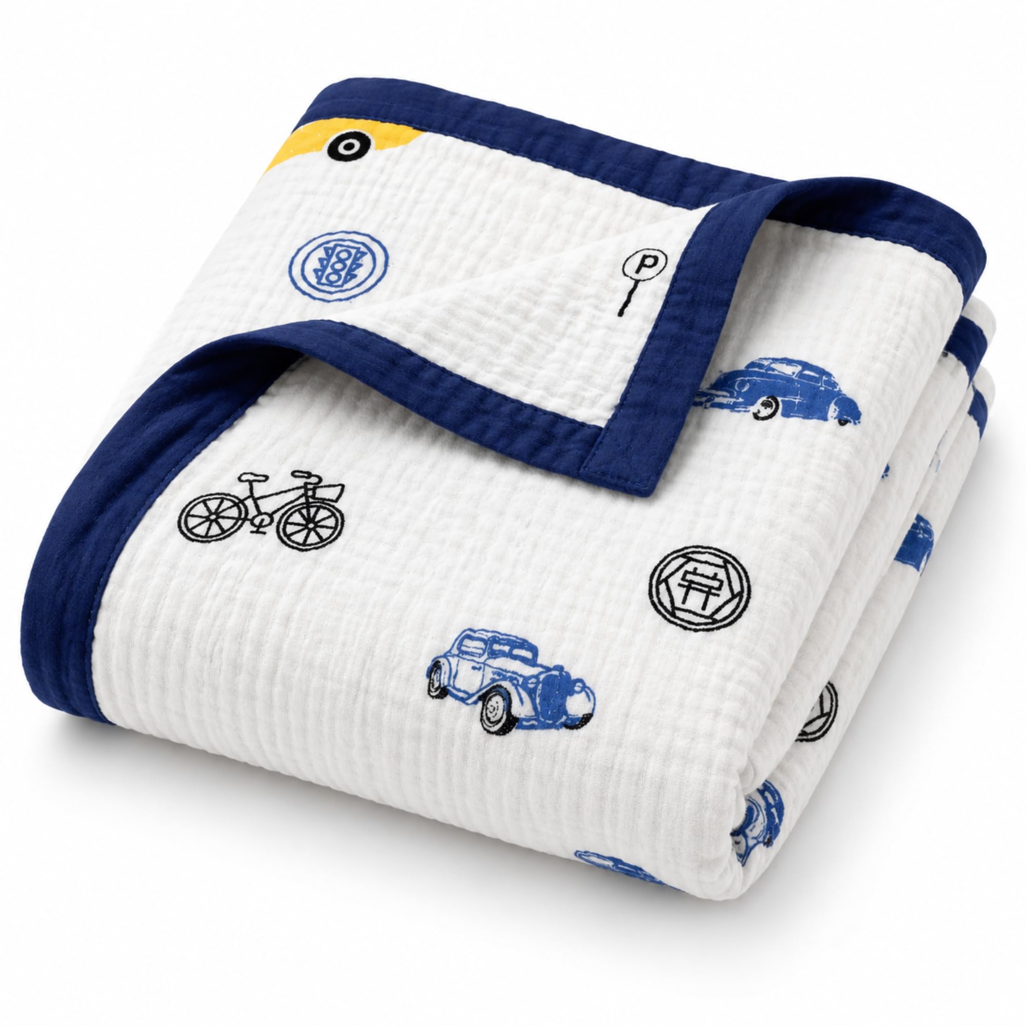 Baby Muslin Blanket for Newborn | 4-Layer Crinkled Cotton Muslin Blanket | Soft, Breathable, Lightweight All-Season Baby Blanket | 0-2 Years | Vehicle Design-image-1