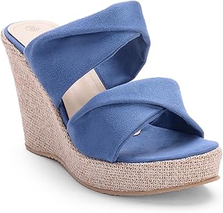 صندل شمواه بكعب عريض ويدج بفتحة أمامية صغيرة مع شريطين من الشمواه، W-5