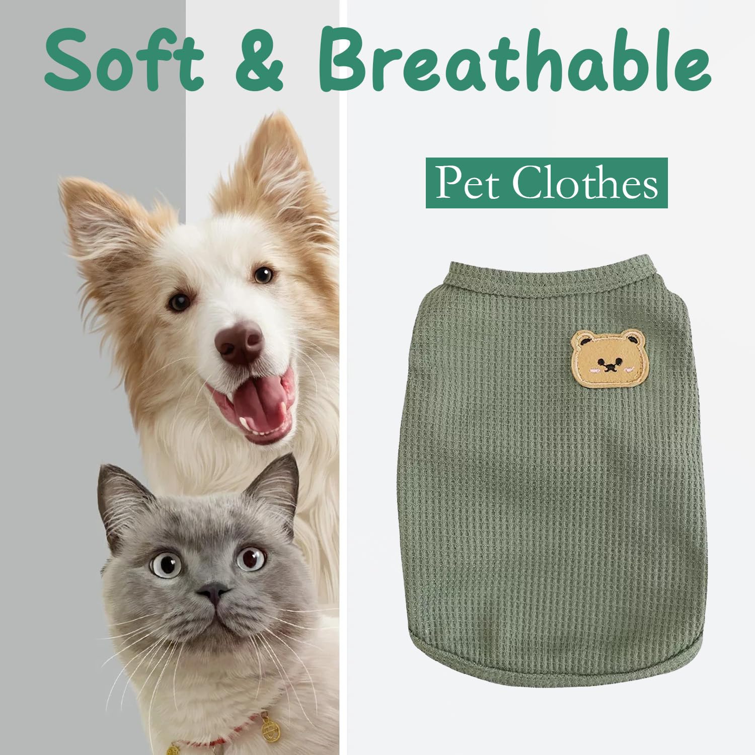 Maqilo Cat Clothes for Sphynx Cats - Soft Cotton 3-Season Shirts & Vests | Breathable Lightweight Pet Clothes for Spring/Summer/Autumn | Hairless Cat & Small Dog Apparel (Green, Small)
