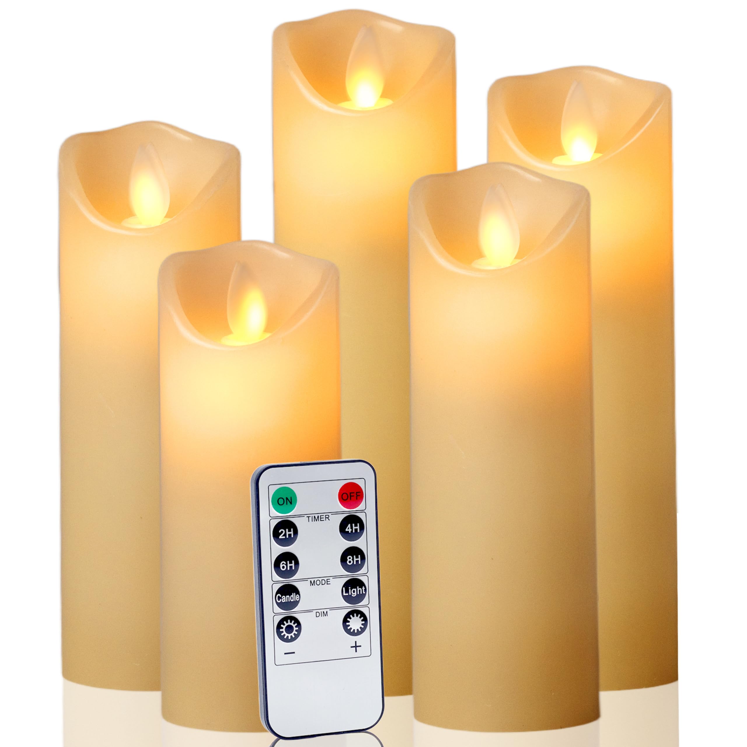 Velas LED con temporizador, cera real, para exteriores, llama parpadeante, diámetro de 5,5 cm, con mando a distancia, velas eléctricas, sin llama, para interior y exterior, decoración de