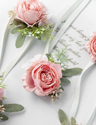 Miniatura 2 de Juego de 2 pulseras y ramillete de muñeca para boda, dama de honor, madre, abuela, para despedida de soltera, boda, rosas artificiales, flores,