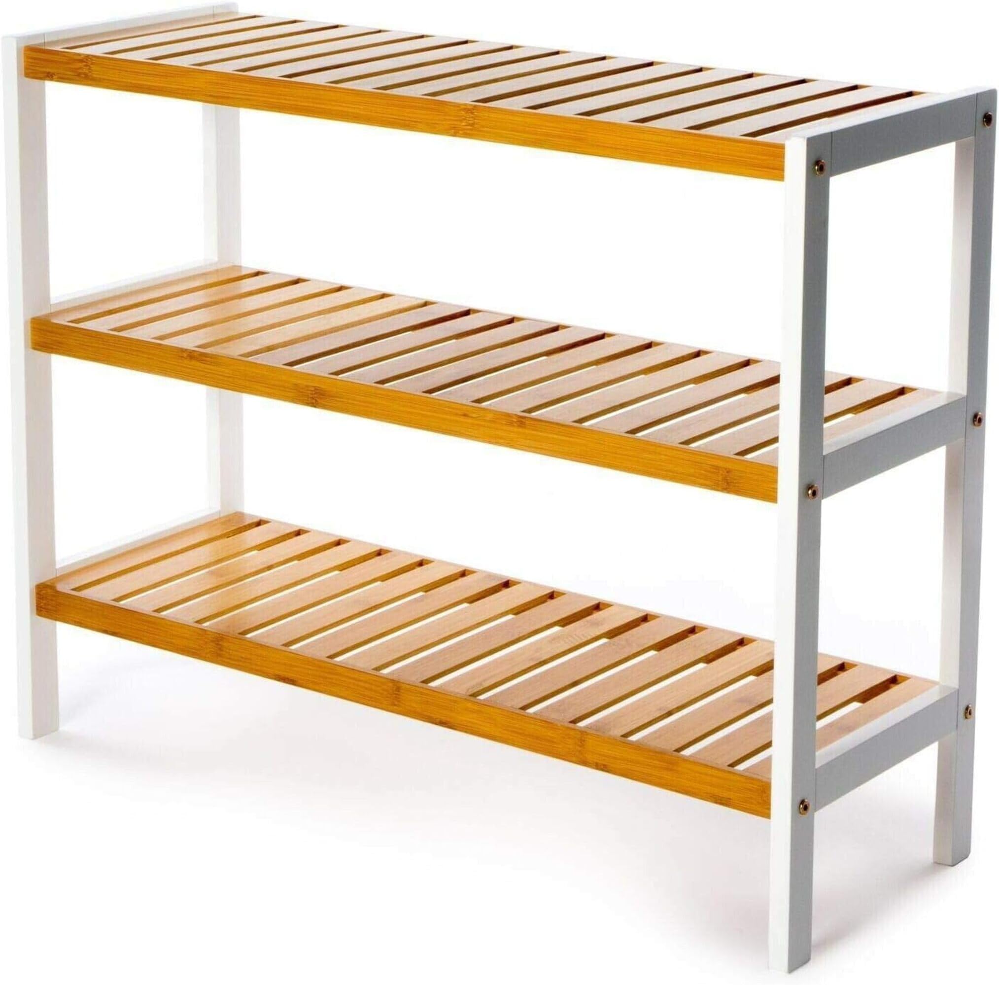 Vencier Bamboo Shoe Rack Natural – Easy Assembly & Strong Design Stand Shelf Organizer Ideal for Corridor, Bedroom, Bathroom, Hallway & Small Spaces, Large Capacity (Natural/White, 3 Tier)