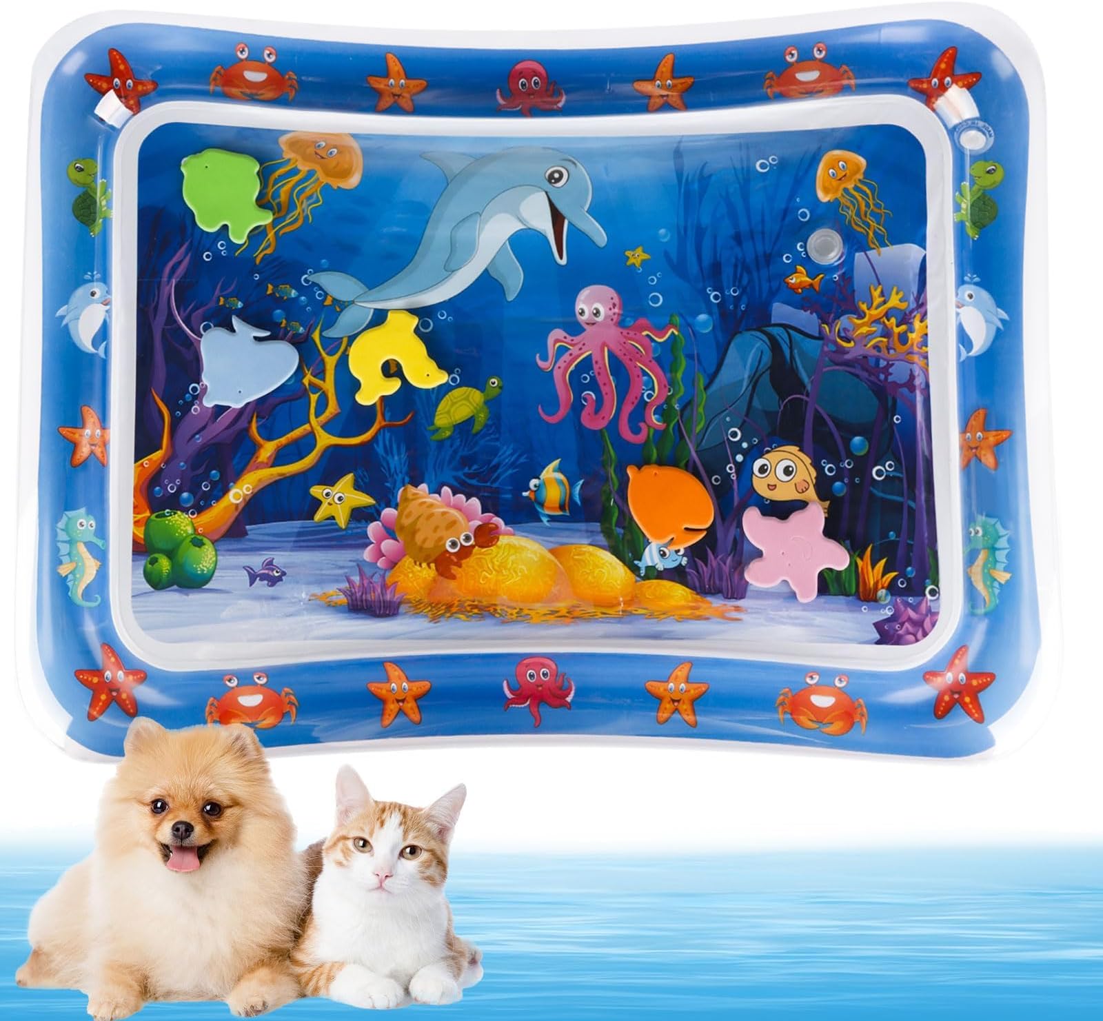 Thickened Sensory Water Playmat for Cats - Water Sensor Playmat with Fish for Cool Comfortable Pet Play - Dolphin Design