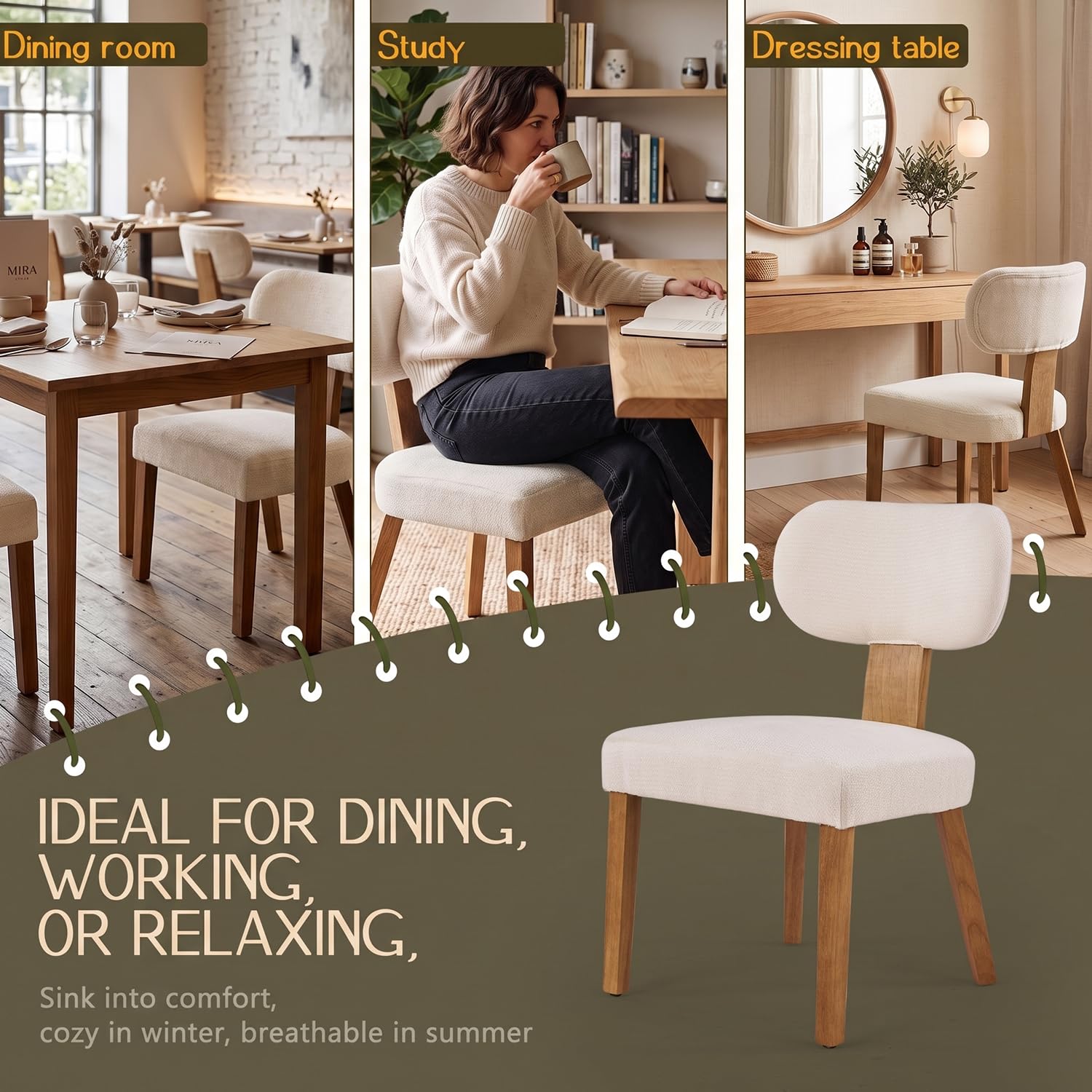Esszimmerstühle 2er Set Polsterstuhl Küchenstuhl Holzbeine, Beige