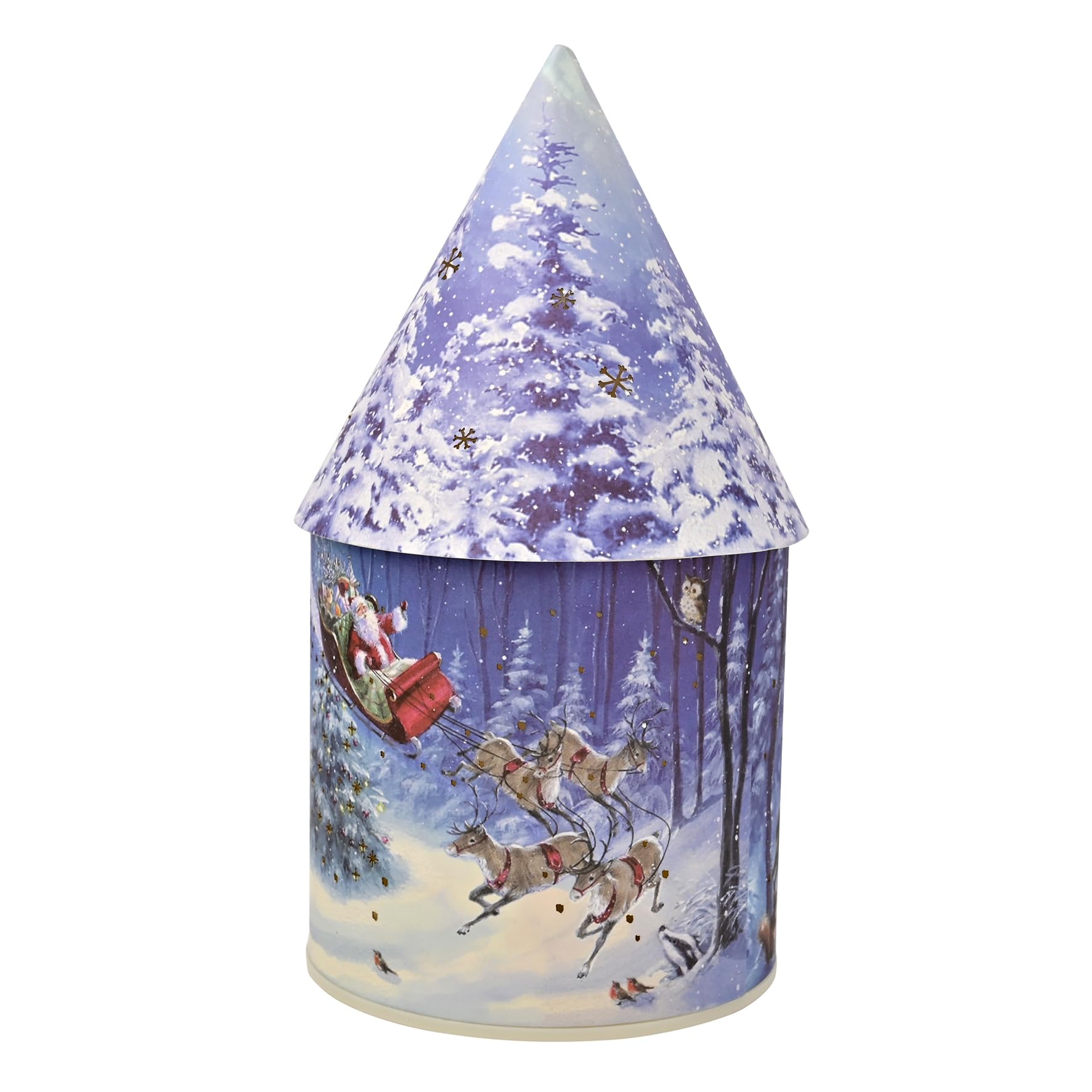 Widdop Regal Tidings LED Round House Lantern – Snowman Forest Scene with Deer & Winter Trees – Light Up Christmas Decoration