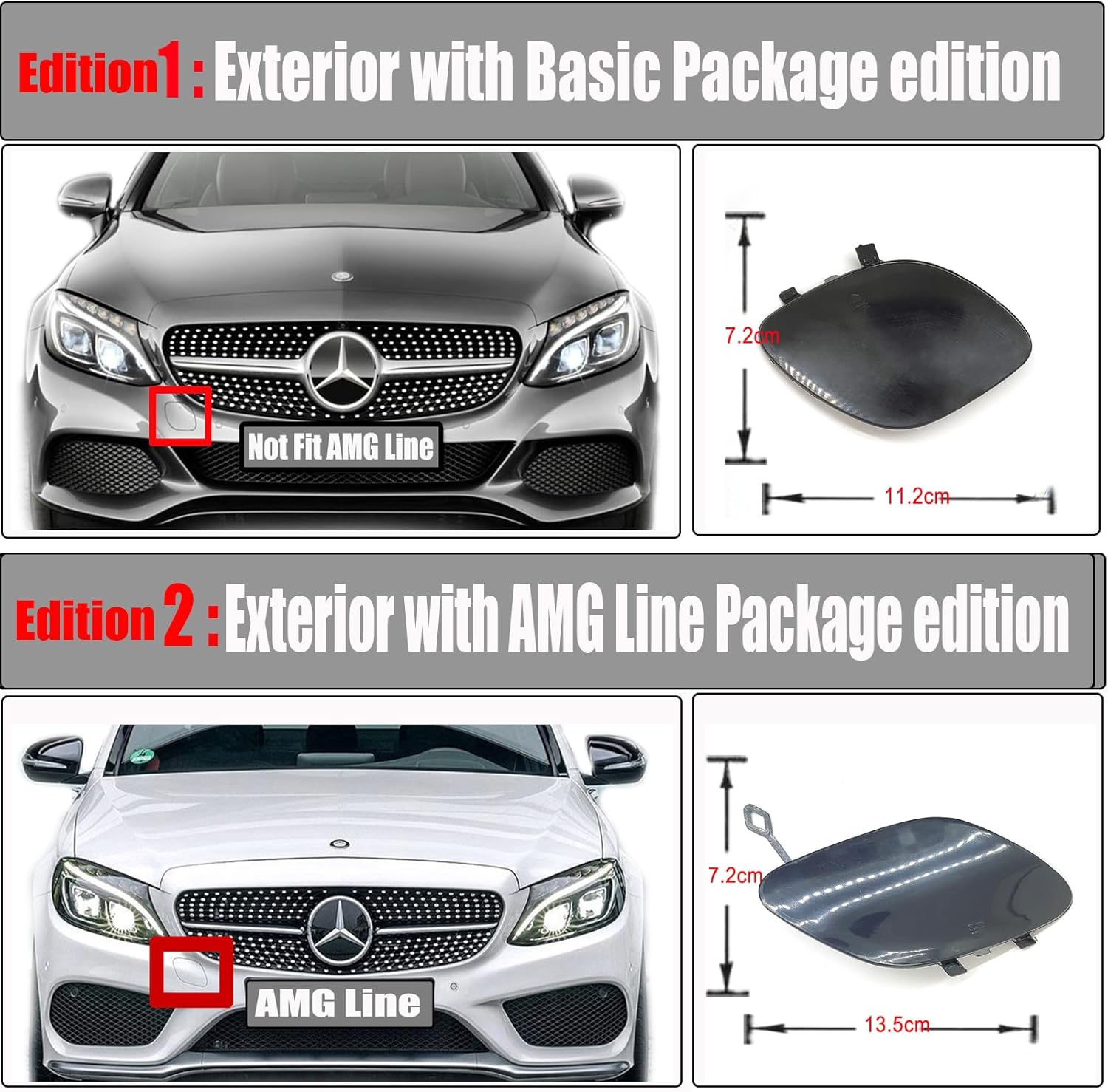Front Tow Cover for 14-17 Mercedes Benz C-Class W205 AMG Line Fit C180 C200 C220 C250 C260 C280 C300 C320 C350 2014 2015 2016 2017 Bumper Hook Eye Cap 2058850724