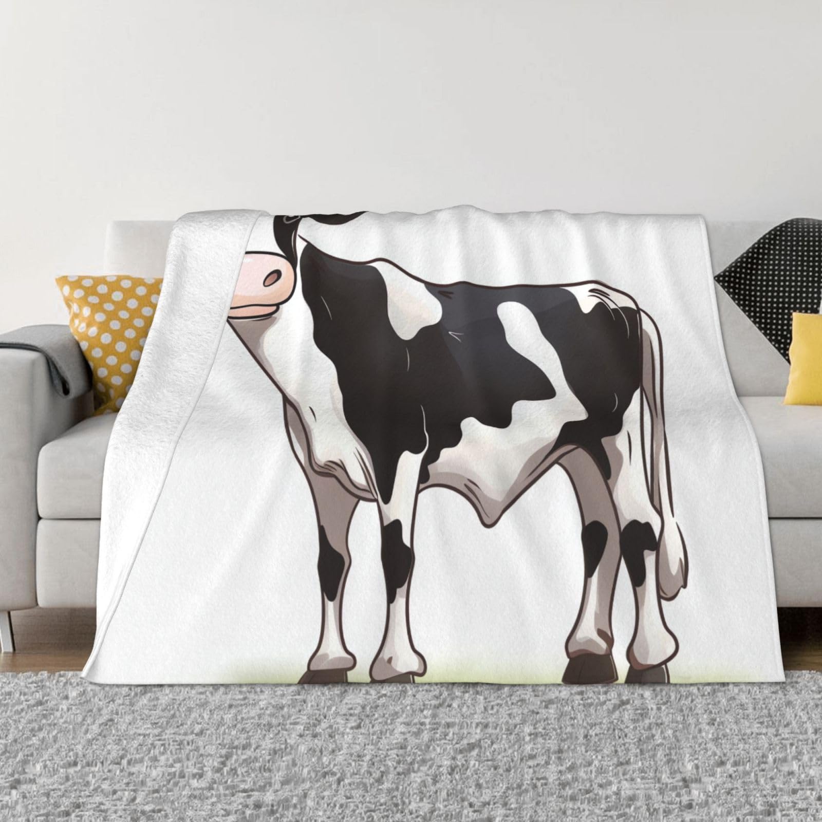 Couverture canapé flanelle douce imprimé vache cadeau réconfortant