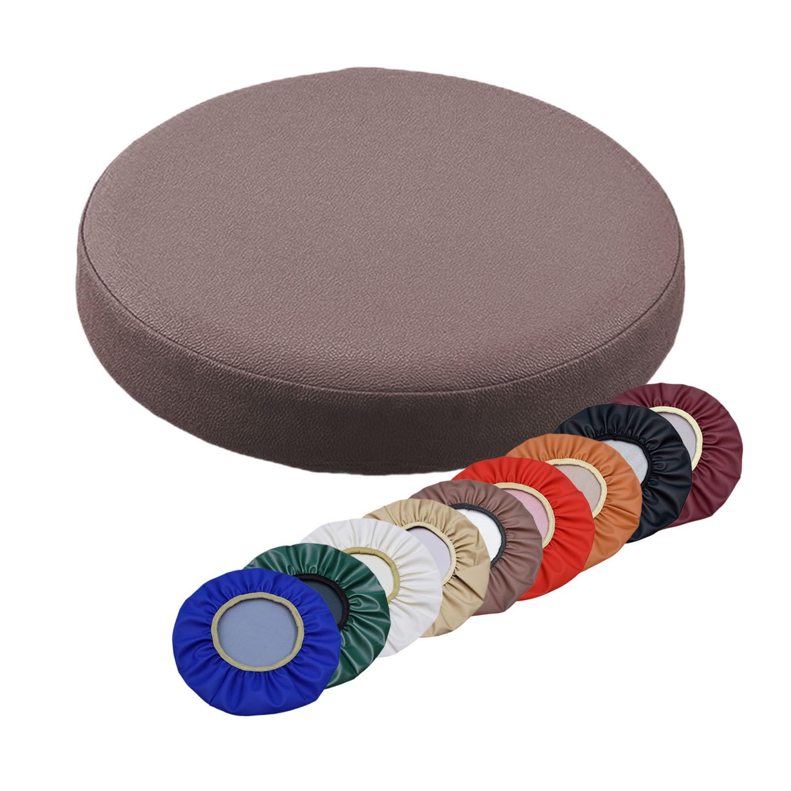 Stool Cushion Round Chair Cushion Seat Waterproof Leather Stool Covers For Round Barstool Stool Dining Chairs Diameter 32/33/34/35/36/38/40cm(Brown,35cm) — image 1