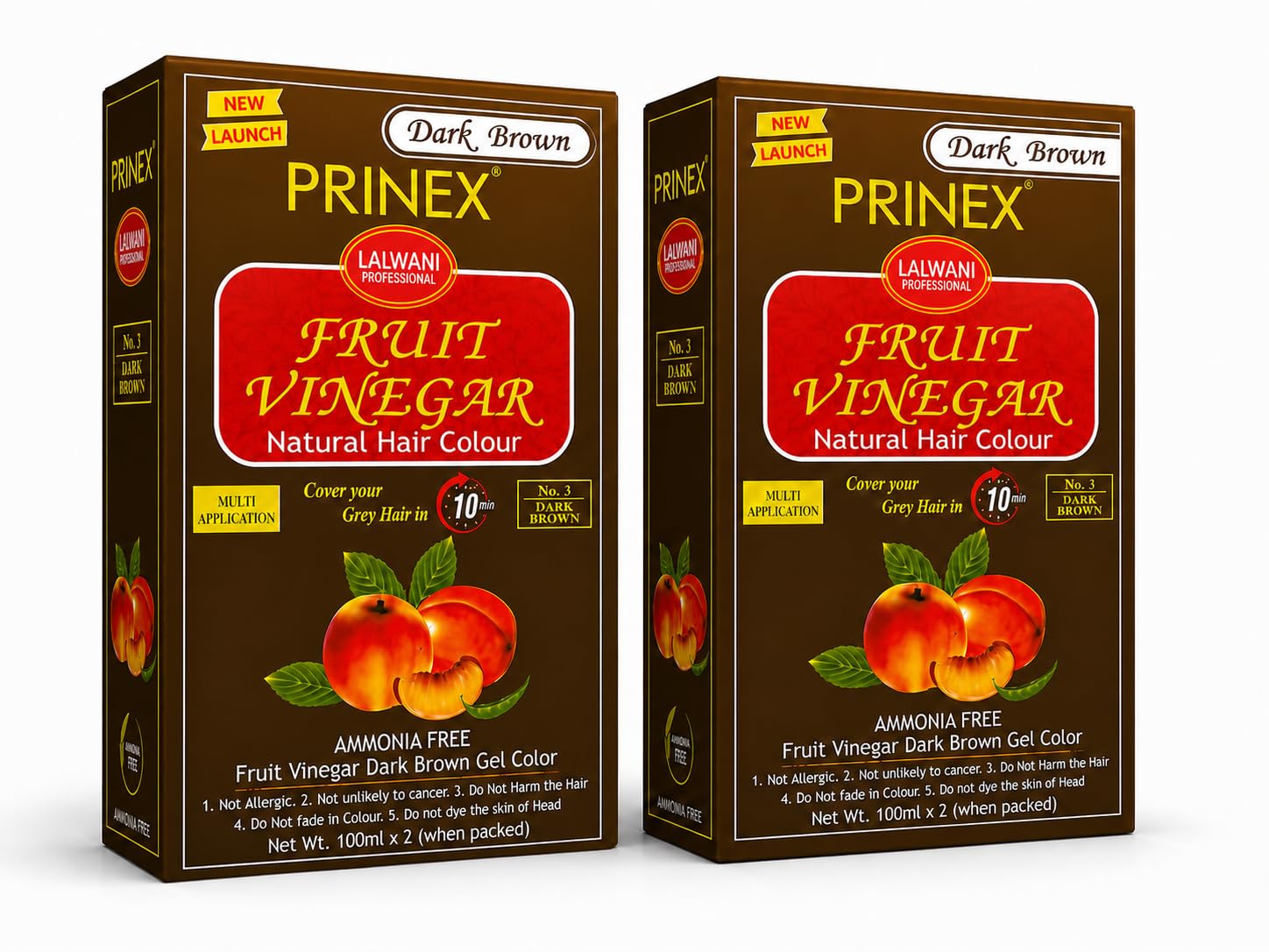 Prinex Fruit Vinegar Natural Hair Gel Colour DARK BROWN Pack of 2 | Ammonia Free Formula, Covers Grey in 10 Min, 100ml x 4 Bottles, Gel Colour,-image-5