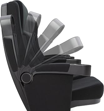 Seatcraft Zenith Black Fabric Movie Theater Seating, No-Drill Free-Standing Base Rocker Recliner with Flip-Up Armrests & Cupholders, Gravity Lift Seat Surface, Space Saver Family Cinema Room, Row of 3