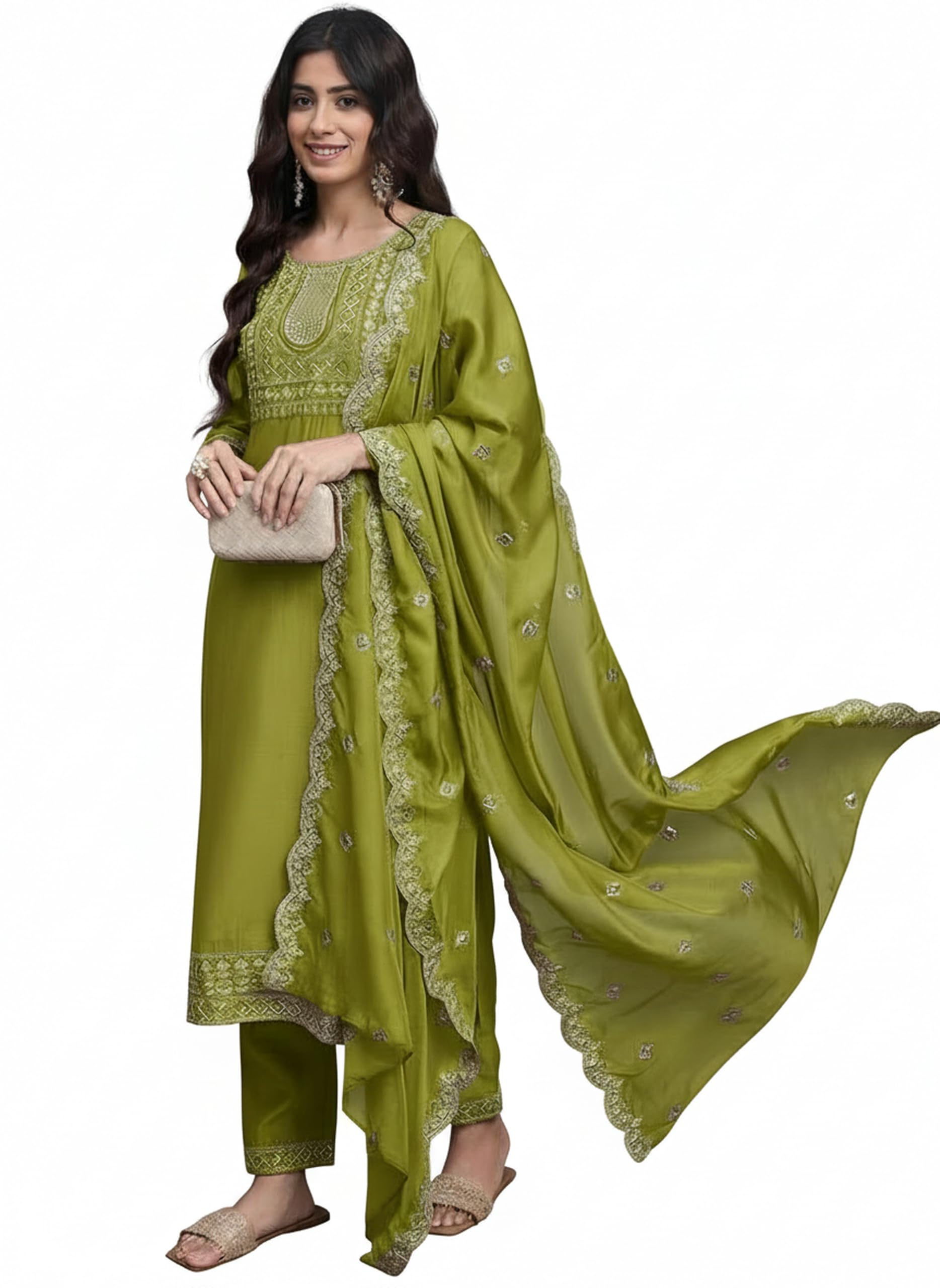 elliti Women's Embroidered Kurta with Trousers and Embroidered Dupatta, Festive Ethnic Wear Set-picture-16